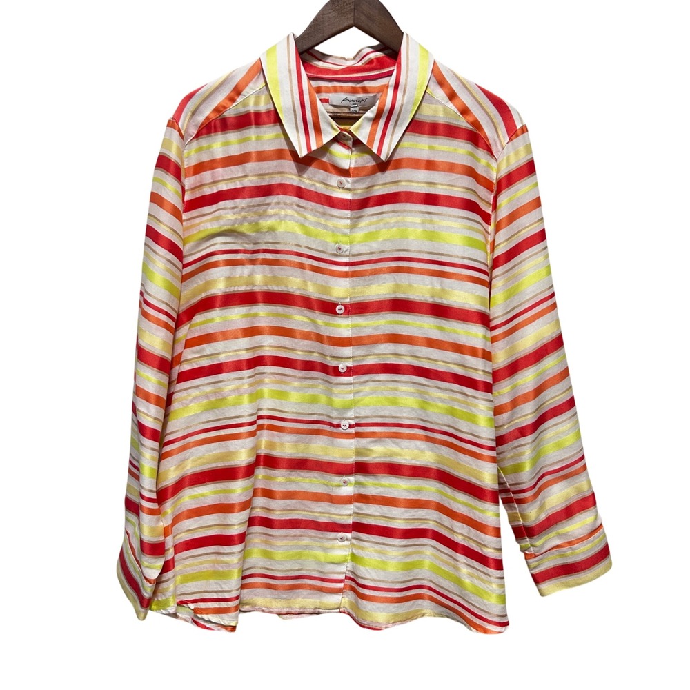 Foxcroft Women Preppy Coastal Button Front Shirt 22W Multcolor Striped Resort